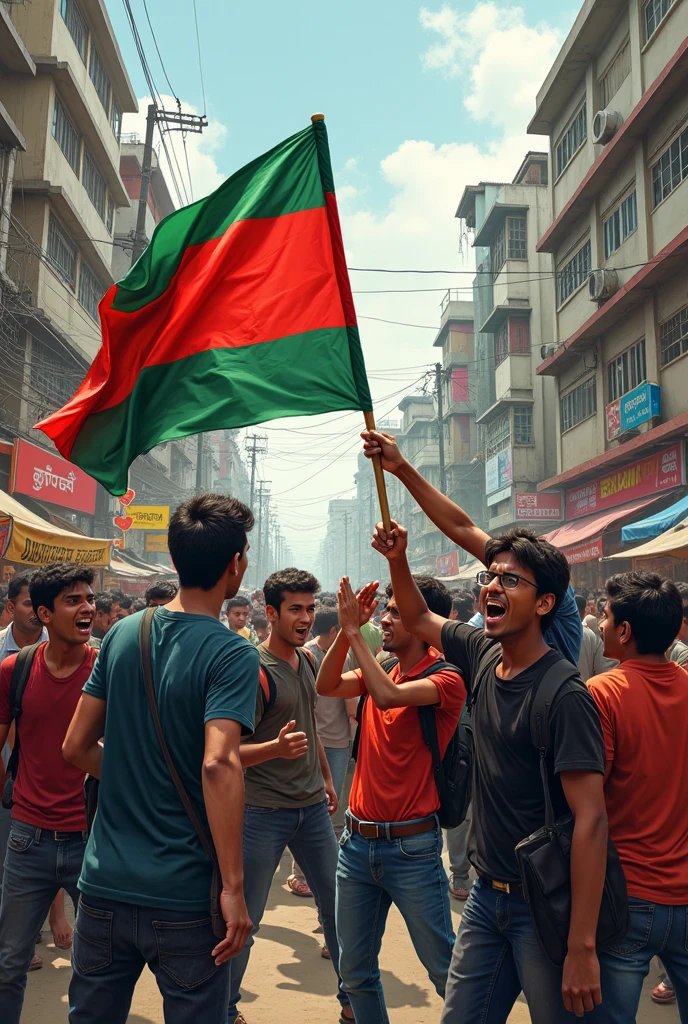 Bangladeshi Student group vs student group aggressive angry fighting event in Dhaka farmgate area , one side student hand will take autopass flag or opposite side will hold exam flag vs thumbnail
