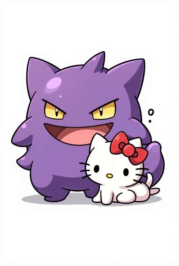 Gengar (purple) y hello kitty. Enapurples. only faces. White background