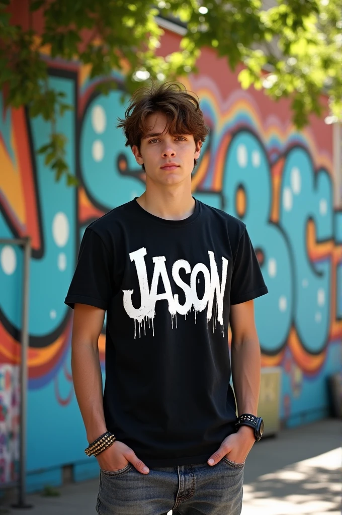 human with a t-shirt with jason writing