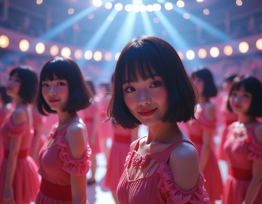 [Japanese Clone girls=Myself], [Perfect Clone girls Raw Photography Art], [16K, Highest quality, Ultra-high resolution], (((Unrealistic, Unprecedented sight, (((A World of Myself Proliferation, Ultra-realistic)))))), (Japanese, woman, 22-year-old, Saito-Asuka), ((Small face, Brown and black hair, Short Hair)), ((Very beautiful detailed girls, Accurate body structure, Very detailed and perfect super busty body)), ((amazing super big tits, Large, swelling breasts)), (Dark Eyes, Mature face, Cute Smile, A gentle gaze), (Happy laughter), [[(((((Very detailed, 1girl-1,000,000,000,000,000,000,000,000,000,000,000,000,000cloning girls))))), (((((Extremely detailed and precise depiction of the double, Perfectly the same girl, The exact same smile, Perfect same hair, Perfect same clothes, Exactly the same height, Perfect same super busty))))), (((((Myself only))))), (((Very detailed, on stage, Idol Group, Nogizaka46's stage costumes, 30,000Myself))), (((Very detailed, Audience seats, camisole, 150,000,000Myself)))]], (((Perfect description, Smiling face, hug, wave hands, Matching poses, Matching dance))), (((Very detailed, Super crowded in a different dimension, Abnormal crowding, Super crowded))), (Large Concert Hall, Front bright light, Illuminated by spotlights, Live Stage Lighting), (((Wide field of view, Very detailed and clear hyper-perspective drawing)))),top view, Group photo of idol group