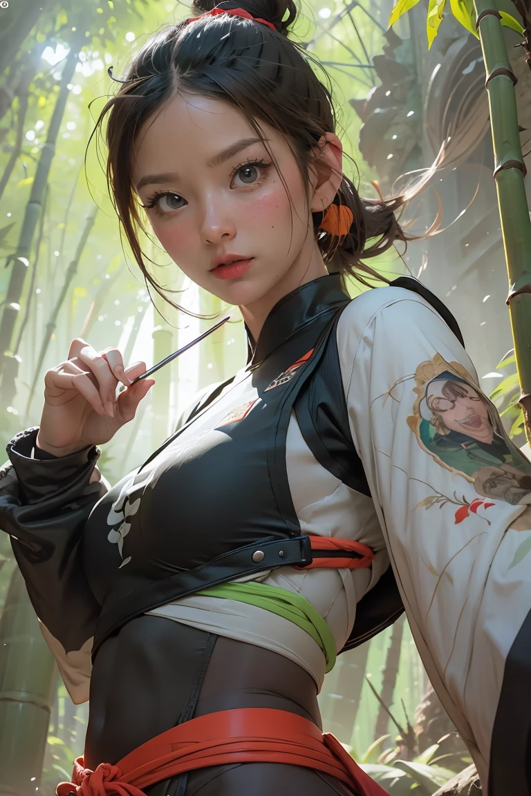 bamboo forest background,appearance of determination,Bright and colorful octane display, Cybernetic and highly detailed., Loba Andrade from apex legends, Built in unreal engine 5, Built in unreal engine 5, Trends on the engine that are not true 5, ancient portrait, Martial arts fantasy style 8k octane rendering, Displays results in an unrealistic format 5, Rendered with high octane