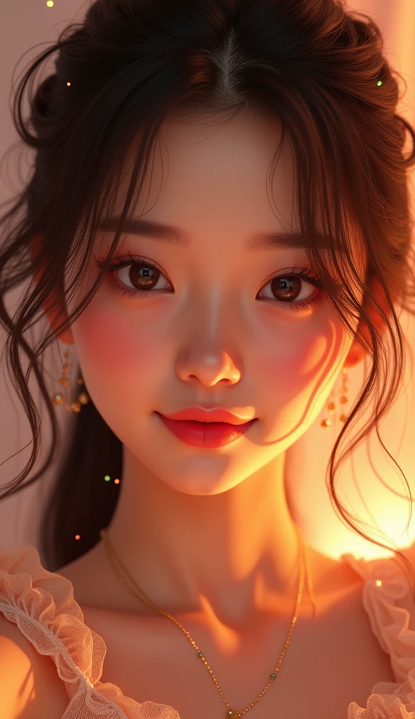 dressed up、(사진 realistic:1.4)、(hyper realistic:1.4)、(realistic:1.3)、 (soft lighting:1.05)、(Improve the quality of your video lighting:0.9)、32K ...、 1人girl、girl、realistic lighting、backlight、face lighting、ray tracing、(jollity:1.2)、(Improved image quality:1.4)、 (Top quality real texture skins)、fine particles、detailed painted face、 (fatigue, sleep, peaked:one.2)、face close up、:1.3、Korean idol、Nogizaka Idol、burning idol pose、(Improve the look of your body line:1.1)、glowing skin、Korean idol、Nogizaka Idol、burning idol pose、selfie