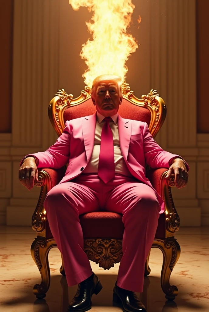 Donald Trump looks like a clown wearing a pink suit and carrying a stick