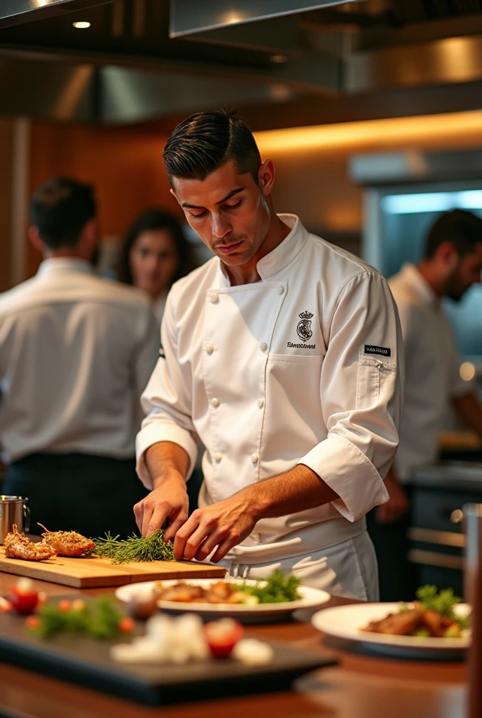 Cristiano Ronaldo cooking food in hotel