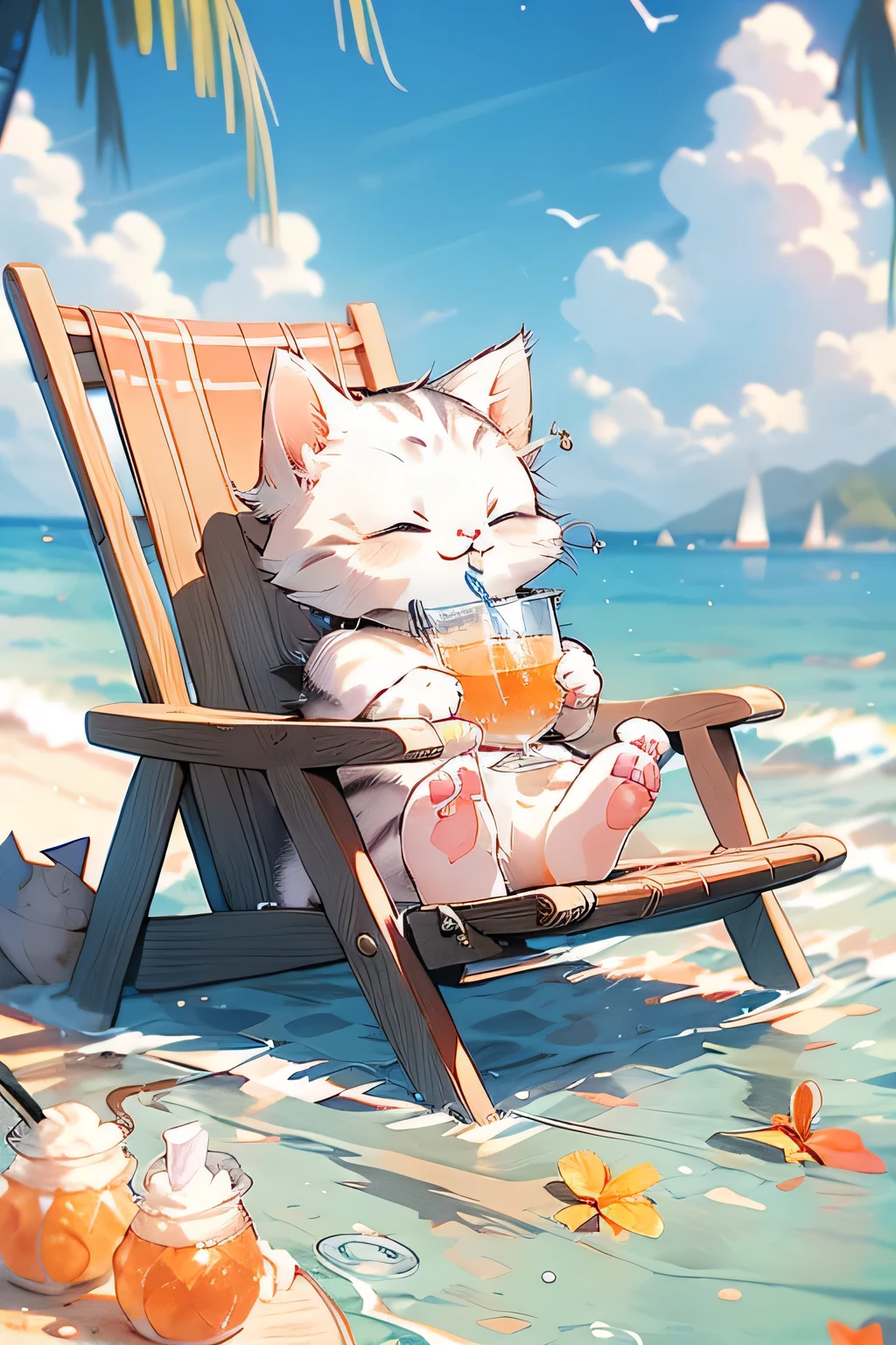 (tmasterpiece，best qualtiy：1.2）,A kitten，Drink water by the water's edge