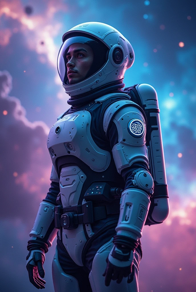 A young man wearing a spacesuit 