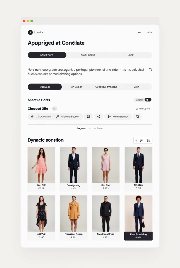 To create an interface for AI-powered customized clothing suggestions based on selected occasions, start by designing a user-friendly input section where users can easily choose their occasion and preferred color. Once the preferences are submitted, display a brief loading animation as the AI processes the request. The generated clothing suggestions should be showcased in a clean grid or carousel format, with each item featuring high-quality images, descriptions, and customization options like size and price. Incorporate refinement filters for users to further narrow down their choices, and ensure a smooth shopping experience by allowing easy addition of items to the cart with options for gifting. Enhance the interface with personalized recommendations and ensure it’s fully responsive across devices, creating an engaging and seamless user experience.