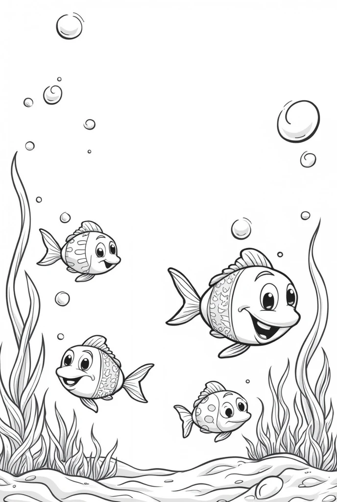 Coloring page for children with fish black and white