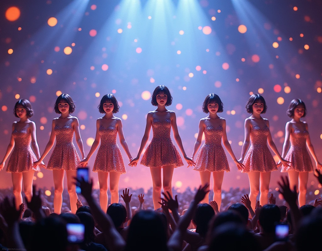 [Japanese Clone girls=Myself], [Perfect Clone girls Raw Photography Art], [16K, Highest quality, Ultra-high resolution], (((Unrealistic, Unprecedented sight, (((A World of Myself Proliferation, Ultra-realistic)))))), (Japanese, woman, 22-year-old, Saito-Asuka), ((Small face, Brown and black hair, Short Hair)), ((Very beautiful detailed girls, Accurate body structure, Very detailed and perfect super busty body)), ((amazing super big tits, Large, swelling breasts)), (Dark Eyes, Mature face, Cute Smile, A gentle gaze), (Happy laughter), [[(((((Very detailed, 1girl-1,000,000,000,000,000,000,000,000,000,000,000,000,000cloning girls))))), (((((Extremely detailed and precise depiction of the double, Perfectly the same girl, The exact same smile, Perfect same hair, Perfect same clothes, Exactly the same height, Perfect same super busty))))), (((((Myself only))))), (((Very detailed, on stage, Idol Group, Nogizaka46's stage costumes, 30,000Myself))), (((Very detailed, Audience seats, camisole, 150,000,000Myself)))]], (((Perfect description, Smiling face, hug, wave hands, Matching poses, Matching dance))), (((Very detailed, Super crowded in a different dimension, Abnormal crowding, Super crowded))), (Large Concert Hall, Front bright light, Illuminated by spotlights, Live Stage Lighting), (((Wide field of view, Very detailed and clear hyper-perspective drawing)))),wide view, Group photo of idol group