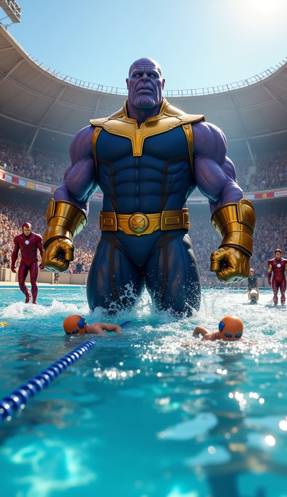 Thanos joins the swimming competition with the other Avengers team