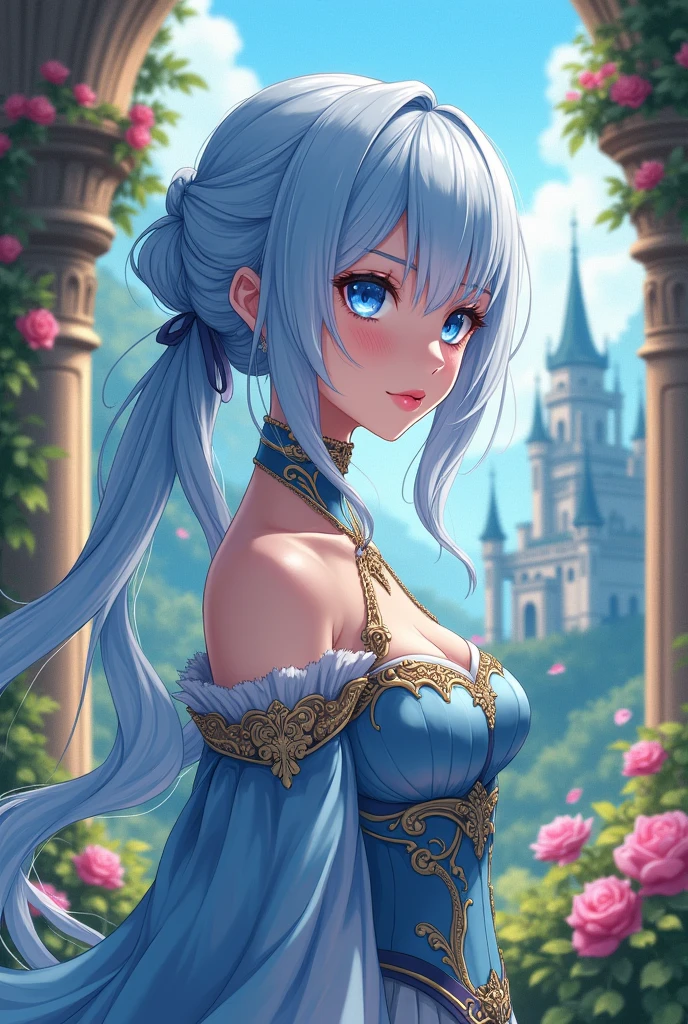 Appearance:
hair: Sylpha có mái tóc dài và blue nhạt, usually tied neatly at the back or sides.
Eye: She has big eyes, blue, very attractive and shows intelligence and confidence.
Skin: Sylpha usually wears noble clothes., with clothes of sophisticated design and luxurious colors. Skin của cô thường phản ánh địa vị cao quý của cô trong xã hội.
she is an anime character.