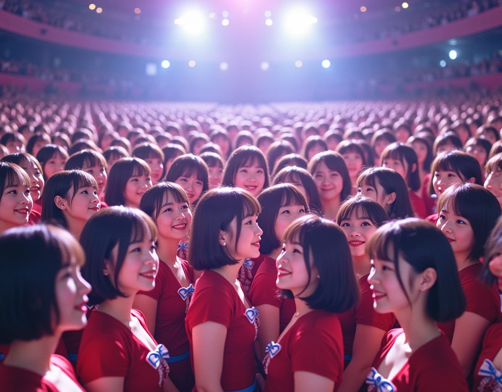 [Japanese Clone girls=Myself], [Perfect Clone girls Raw Photography Art], [16K, Highest quality, Ultra-high resolution], (((Unrealistic, Unprecedented sight, (((A World of Myself Proliferation, Ultra-realistic)))))), (Japanese, woman, 22-year-old, Saito-Asuka), ((Small face, Brown and black hair, Short Hair)), ((Very beautiful detailed girls, Accurate body structure, Very detailed and perfect super busty body)), ((amazing super big tits, Large, swelling breasts)), (Dark Eyes, Mature face, Cute Smile, A gentle gaze), (Happy laughter), [[(((((Very detailed, 1girl-1,000,000,000,000,000,000,000,000,000,000,000,000,000cloning girls))))), (((((Extremely detailed and precise depiction of the double, Perfectly the same girl, The exact same smile, Perfect same hair, Perfect same clothes, Exactly the same height, Perfect same super busty))))), (((((Myself only))))), (((Very detailed, on stage, Idol Group, Nogizaka46's stage costumes, 30,000Myself))), (((Very detailed, Audience seats, camisole, 150,000,000Myself)))]], (((Perfect description, Smiling face, hug, wave hands, Matching poses, Matching dance))), (((Very detailed, Super crowded in a different dimension, Abnormal crowding, Super crowded))), (Large Concert Hall, Front bright light, Illuminated by spotlights, Live Stage Lighting), (((Wide field of view, Very detailed, Detailed ultra-perspective depiction)))), wide view, Group photo of idol group
