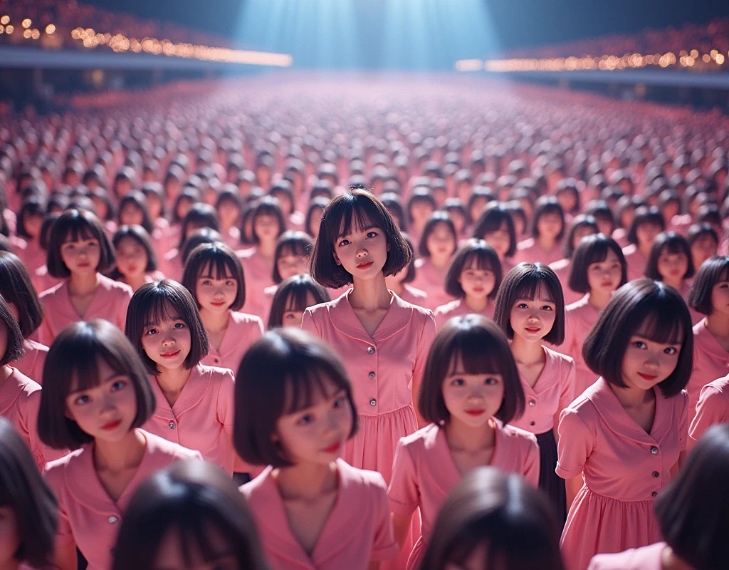 [Japanese Clone girls=Myself], [Perfect Clone girls Raw Photography Art], [16K, Highest quality, Ultra-high resolution], (((Unrealistic, Unprecedented sight, (((A World of Myself Proliferation, Ultra-realistic)))))), (Japanese, woman, 22-year-old, Saito-Asuka), ((Small face, Brown and black hair, Short Hair)), ((Very beautiful detailed girls, Accurate body structure, Very detailed and perfect super busty body)), ((amazing super big tits, Large, swelling breasts)), (Dark Eyes, Mature face, Cute Smile, A gentle gaze), (Happy laughter), [[(((((Very detailed, 1girl-1,000,000,000,000,000,000,000,000,000,000,000,000,000cloning girls))))), (((((Extremely detailed and precise depiction of the double, Perfectly the same girl, The exact same smile, Perfect same hair, Perfect same clothes, Exactly the same height, Perfect same super busty))))), (((((Myself only))))), (((Very detailed, on stage, Idol Group, Nogizaka46's stage costumes, 30,000Myself))), (((Very detailed, Audience seats, camisole, 150,000,000Myself)))]], (((Perfect description, Smiling face, hug, wave hands, Matching poses, Matching dance))), (((Very detailed, Super crowded in a different dimension, Abnormal crowding, Super crowded))), (Large Concert Hall, Front bright light, Illuminated by spotlights, Live Stage Lighting), (((Wide field of view, Very detailed, Detailed ultra-perspective depiction)))), wide view, Group photo of idol group