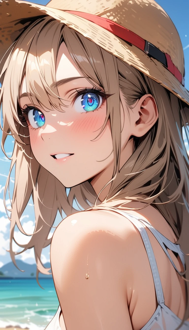 (masterpiece), best quality, expressive eyes, perfect face,(((ultra-detailed))), detailed eyes), beautiful, amazing, Best quality,amazing, detailed eyes, (masterpiece), best quality, expressive eyes, perfect face, 1girl, half body, beach