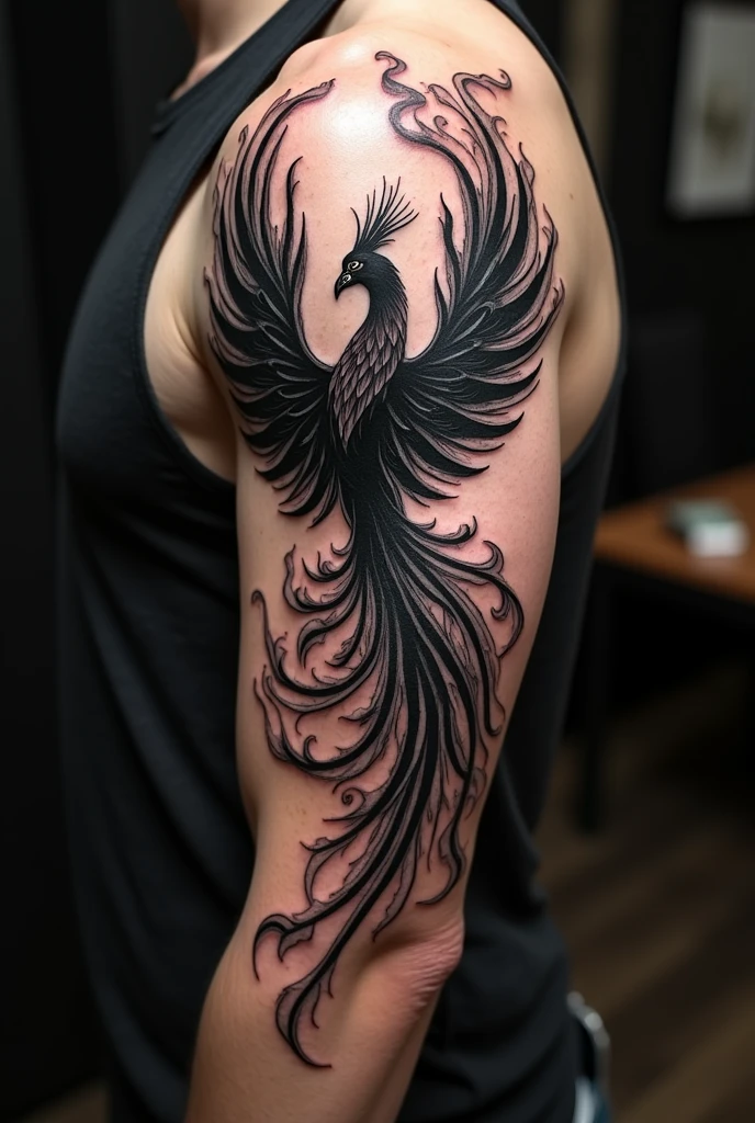 Black phoenix tattoo for men
