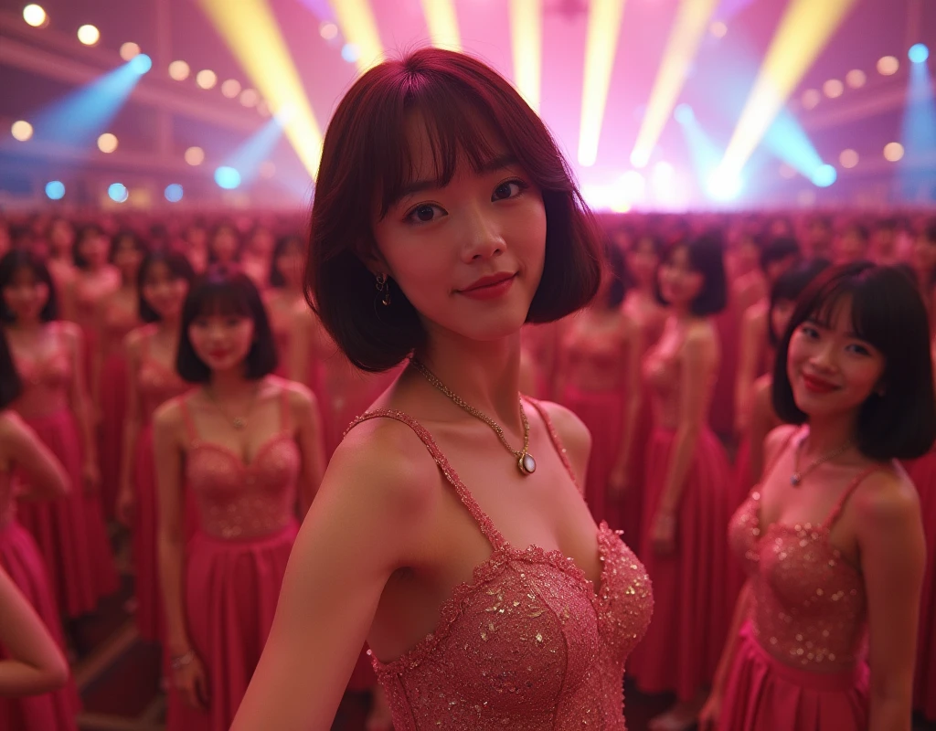 [Japanese Clone girls=Myself], [Perfect Clone girls Raw Photography Art], [16K, Highest quality, Ultra-high resolution], (((Unrealistic, Unprecedented sight, (((A World of Myself Proliferation, Ultra-realistic)))))), (Japanese, woman, 22-year-old, Saito-Asuka), ((Small face, Brown and black hair, Short Hair)), ((Very beautiful detailed girls, Accurate body structure, Very detailed and perfect super busty body)), ((amazing super big tits, Large, swelling breasts)), (Dark Eyes, Mature face, Cute Smile, A gentle gaze), (Happy laughter), [[(((((Very detailed, 1girl-1,000,000,000,000,000,000,000,000,000,000,000,000,000cloning girls))))), (((((Extremely detailed and precise depiction of the double, Perfectly the same girl, The exact same smile, Perfect same hair, Perfect same clothes, Exactly the same height, Perfect same super busty))))), (((((Myself only))))), (((Very detailed, on stage, Idol Group, Nogizaka46's stage costumes, 30,000Myself))), (((Very detailed, Audience seats, camisole, 150,000,000Myself)))]], (((Perfect description, Smiling face, hug, wave hands, Matching poses, Matching dance))), (((Very detailed, Super crowded in a different dimension, Abnormal crowding, Super crowded))), (Large Concert Hall, Front bright light, Illuminated by spotlights, Live Stage Lighting), (((Wide field of view, Very detailed, Detailed ultra-perspective depiction)))), wide view, Group photo of idol group