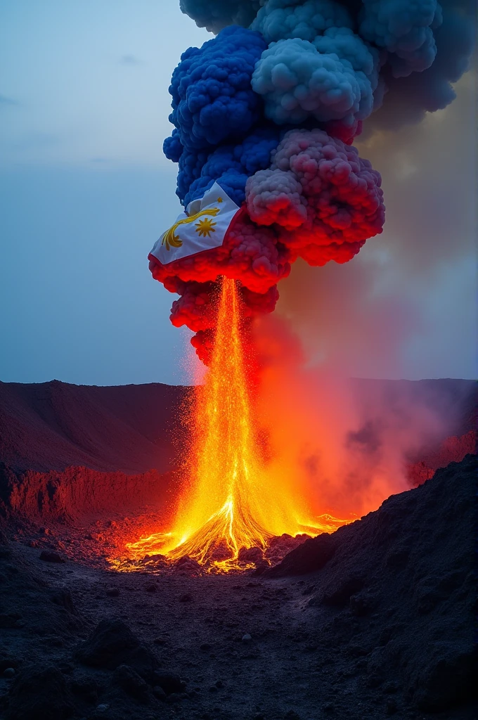 Crater spewing philippine flag