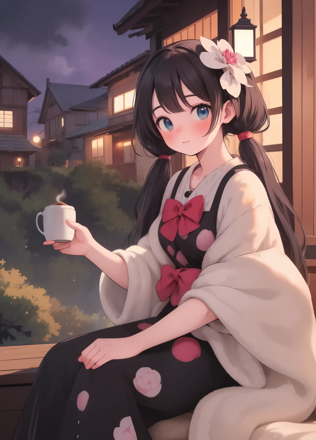 (masterpiece、Highest quality、Highest quality、Official Art、Beautiful and beautiful:1.2)、(One person:1.3)Hatsune Miku、Twin tails,Beautiful breasts, Katsushika Hokusai,(masterpiece), (Highest quality), (Very detailed),Antique House,One person,nostalgic,lodge,is traveling,Shiny black hair, Wide-angle, blue eyes, Medium Hair,
Antique Cafe, At dusk, Hold the coffee cup with both hands