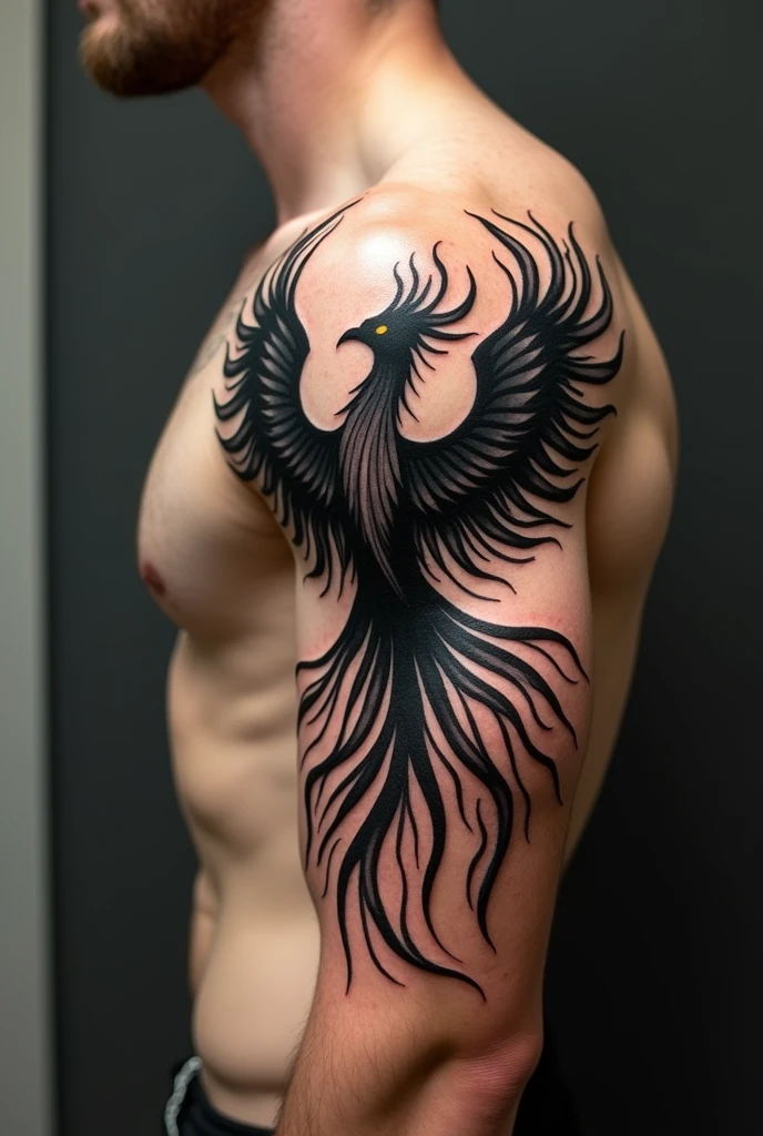 Black phoenix tattoo for men