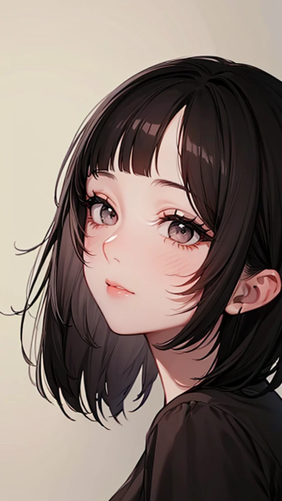 1girl, solo, monochrome, greyscale, short black hair, portrait, white T-shirt, closed mouth, looking at viewer, sketch, graphite \(medium\), detailed lips, hatching \(texture\), without makeup, bangs, upper body, (best illustration), (best quality), (very detailed), (masterpiece), expressionless,