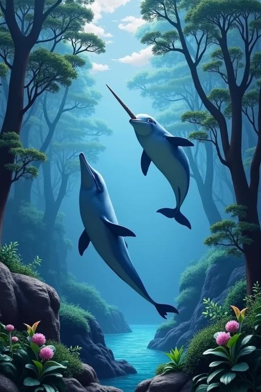 universe、Dolphin、Whales、unicorn、Ocean、temple、Near future、forest、