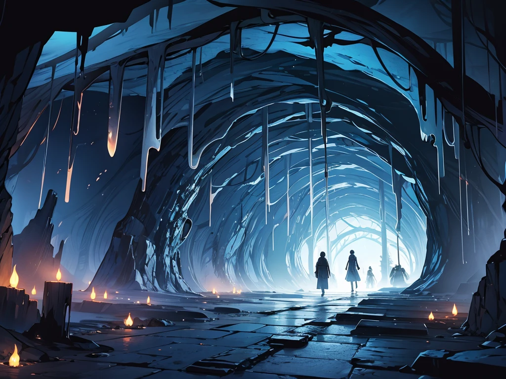 A cave filled with tentacles、dim、Scary atmosphere、tunnel、Background illustration