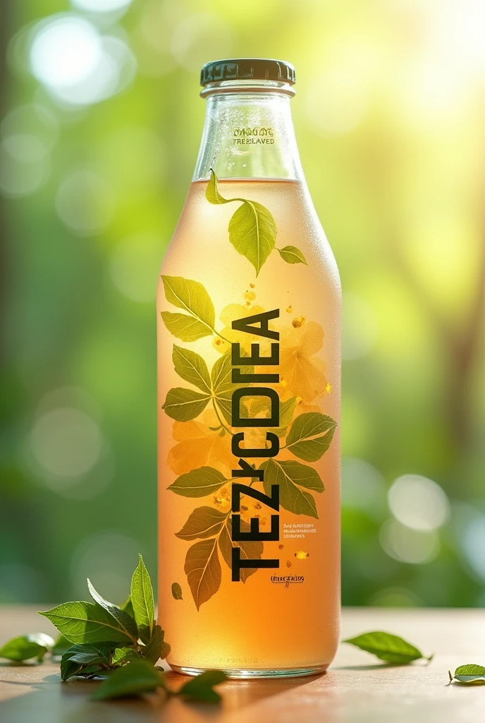 Label for a glass bottle of  ambarella leaves iced tea with the brand name TEZCEDTEA

