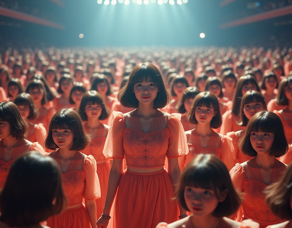 [Japanese Clone girls=Myself], [Perfect Clone girls Raw Photography Art], [16K, Highest quality, Ultra-high resolution], (((Unrealistic, Unprecedented sight, (((A World of Myself Proliferation, Ultra-realistic)))))), (Japanese, woman, 22-year-old, Saito-Asuka), ((Small face, Brown and black hair, Short Hair)), ((Very beautiful detailed girls, Accurate body structure, Very detailed and perfect super busty body)), ((amazing super big tits, Large, swelling breasts)), (Dark Eyes, Mature face, Cute Smile, A gentle gaze), (Happy laughter), [[(((((Very detailed, 1girl-1,000,000,000,000,000,000,000,000,000,000,000,000,000cloning girls))))), (((((Extremely detailed and precise depiction of the double, Perfectly the same girl, The exact same smile, Perfect same hair, Perfect same clothes, Exactly the same height, Perfect same super busty))))), (((((Myself only))))), (((Very detailed, on stage, Idol Group, Nogizaka46's stage costumes, 30,000Myself))), (((Very detailed, Audience seats, camisole, 150,000,000Myself)))]], (((Perfect description, Smiling face, hug, wave hands, Matching poses, Matching dance))), (((Very detailed, Super crowded in a different dimension, Abnormal crowding, Super crowded))), (Large Concert Hall, Front bright light, Illuminated by spotlights, Live Stage Lighting), (((Wide field of view, Very detailed, Detailed ultra-perspective depiction)))), wide view, Group photo of idol group