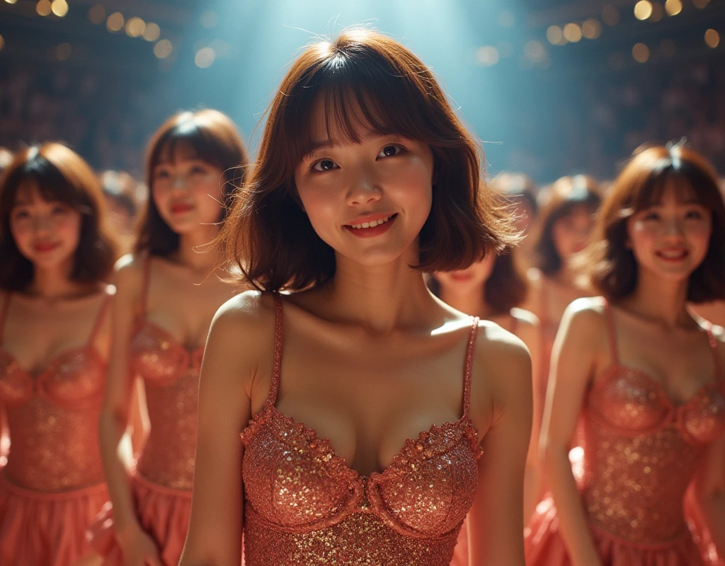 [Japanese Clone girls=Myself], [Perfect Clone girls Raw Photography Art], [16K, Highest quality, Ultra-high resolution], (((Unrealistic, Unprecedented sight, (((A World of Myself Proliferation, Ultra-realistic)))))), (Japanese, woman, 22-year-old, Saito-Asuka), ((Small face, Brown and black hair, Short Hair)), ((Very beautiful detailed girls, Accurate body structure, Very detailed and perfect super busty body)), ((amazing super big tits, Large, swelling breasts)), (Dark Eyes, Mature face, Cute Smile, A gentle gaze), (Happy laughter), [[(((((Very detailed, 1girl-1,000,000,000,000,000,000,000,000,000,000,000,000,000cloning girls))))), (((((A very detailed and precise description of the doppelganger, Perfectly the same girl, The exact same smile, Perfect same hair, Perfect same clothes, Exactly the same height, Perfect same super busty))))), (((((Myself only))))), (((Very detailed,№１group, on stage, アイドルgroup, Nogizaka46's stage costumes, 30,000Myself))), (((Very detailed,№２group, Audience seats, Pale pink camisole, 150,000,000Myself)))]], (((Perfect description, Smiling face, hug, wave hands, Matching poses, Matching dance))), (((Very detailed, Super crowded in a different dimension, Abnormal crowding, Super crowded))), (Large Concert Hall, Spotlight, Live Stage Lighting), (((Wide field of view, Very detailed and clear hyper-perspective drawing)))),top view