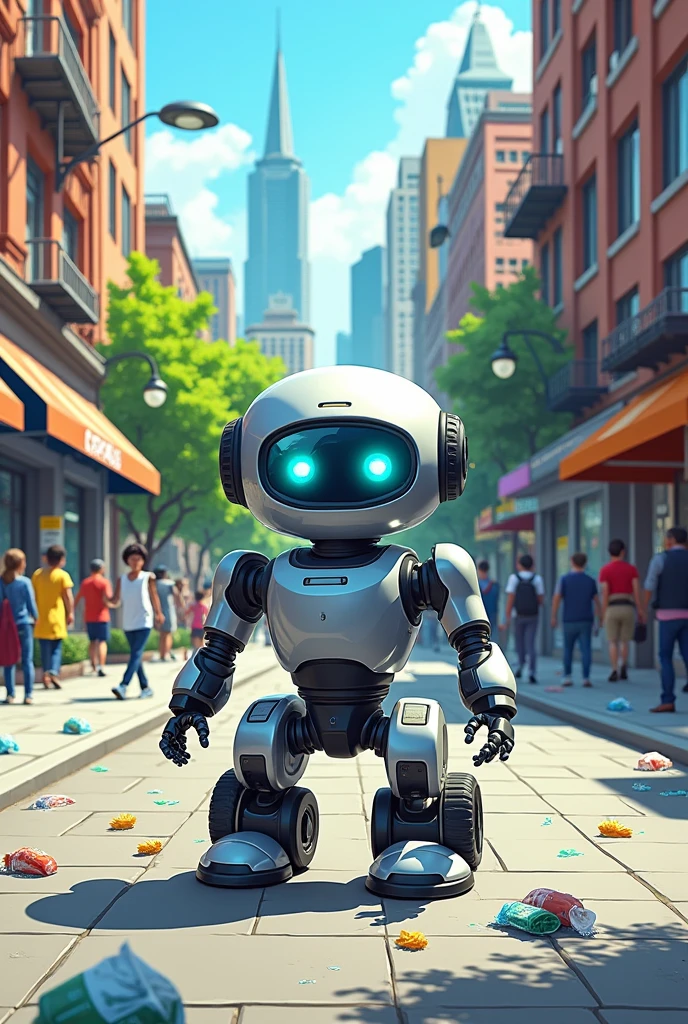 a small robot that collects garbage on urban streets
