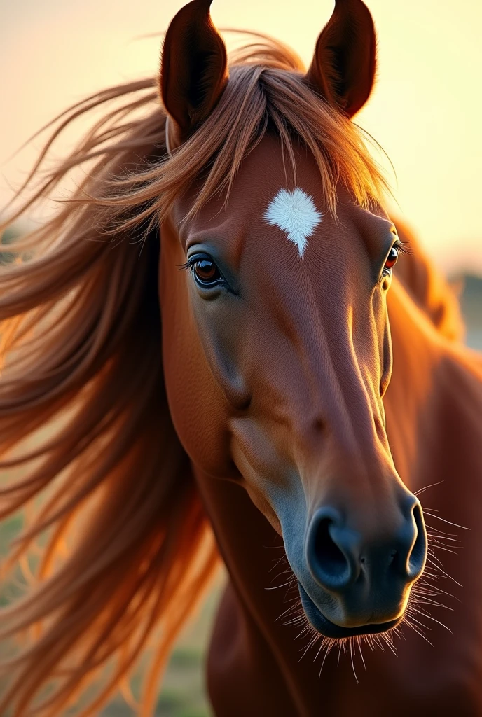 A picture of a horse's head with beautiful thick hair. The picture is focused on the horse's eyes and the background is bright.