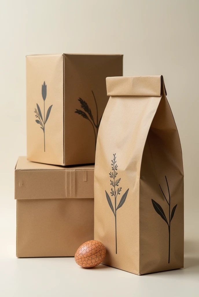 create a, seed-based eco-friendly, recyclable, parcel package that could be planted (for online shoppers) biodegradable, plain or minimal design, brown material, waterproof material, box version and package version, bubble wrap version