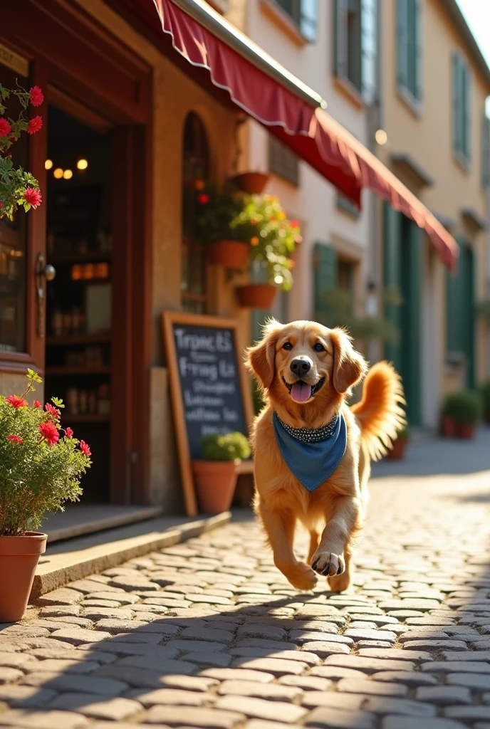 Dog going to buy a baguette