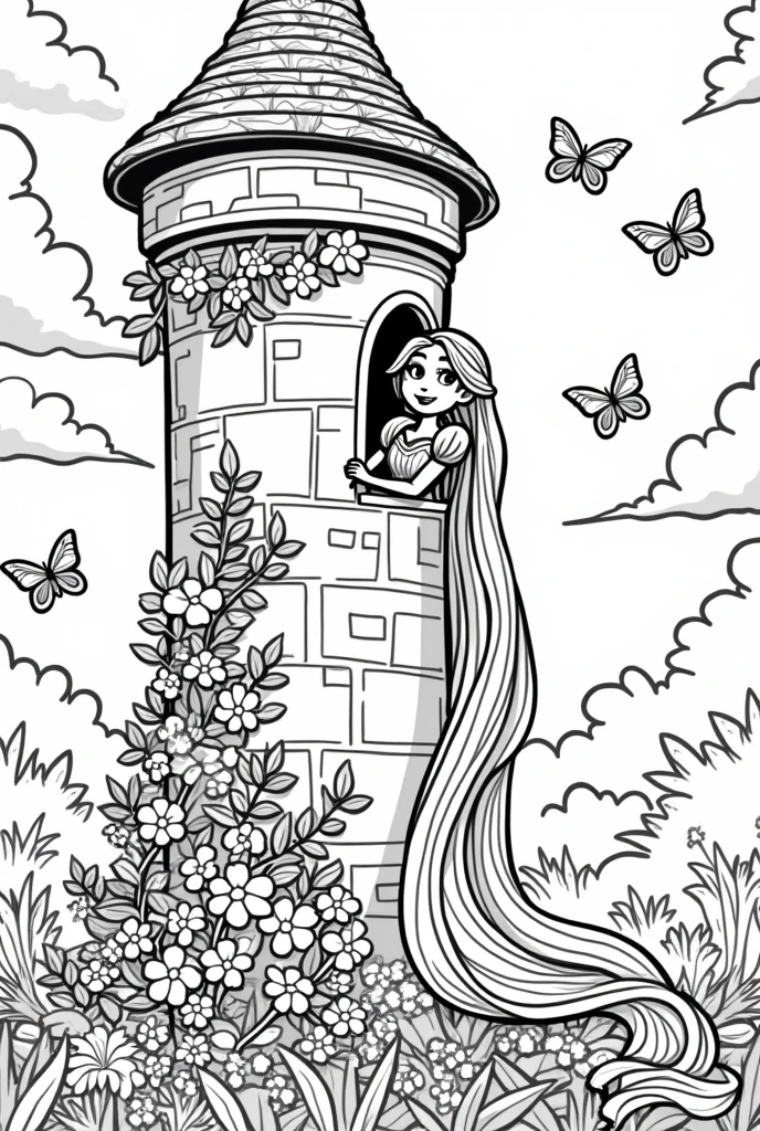 coloring book page rapuncel for kids black and white