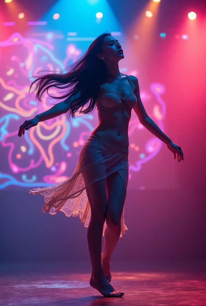 Attractive slim Naked 18 year old korean girl dancing on stage