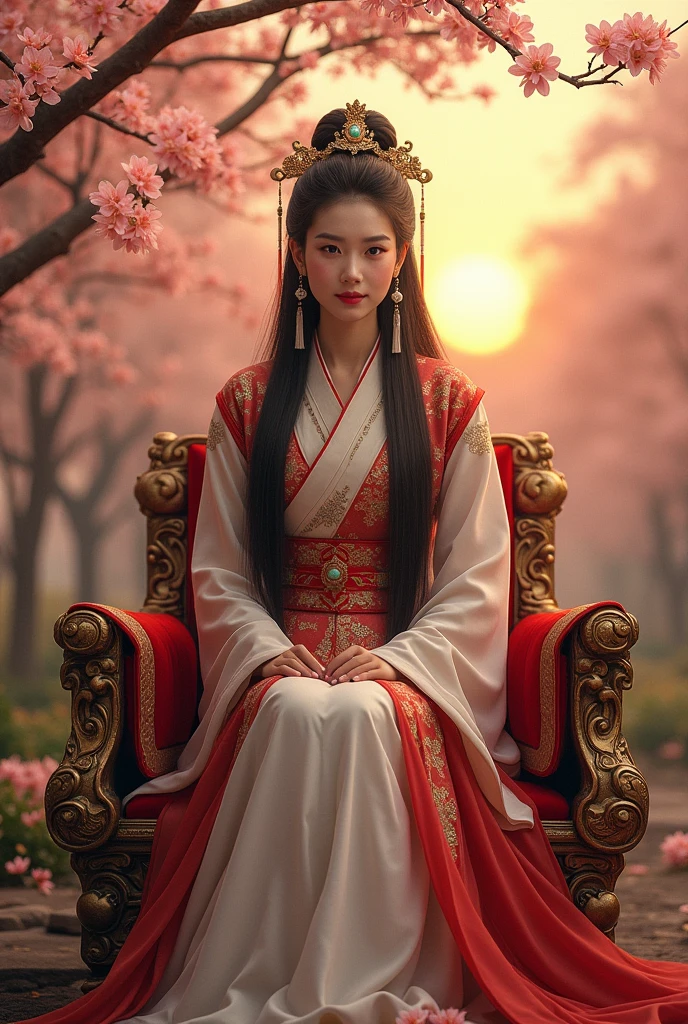 Chinese woman without showing her breasts on her throne
