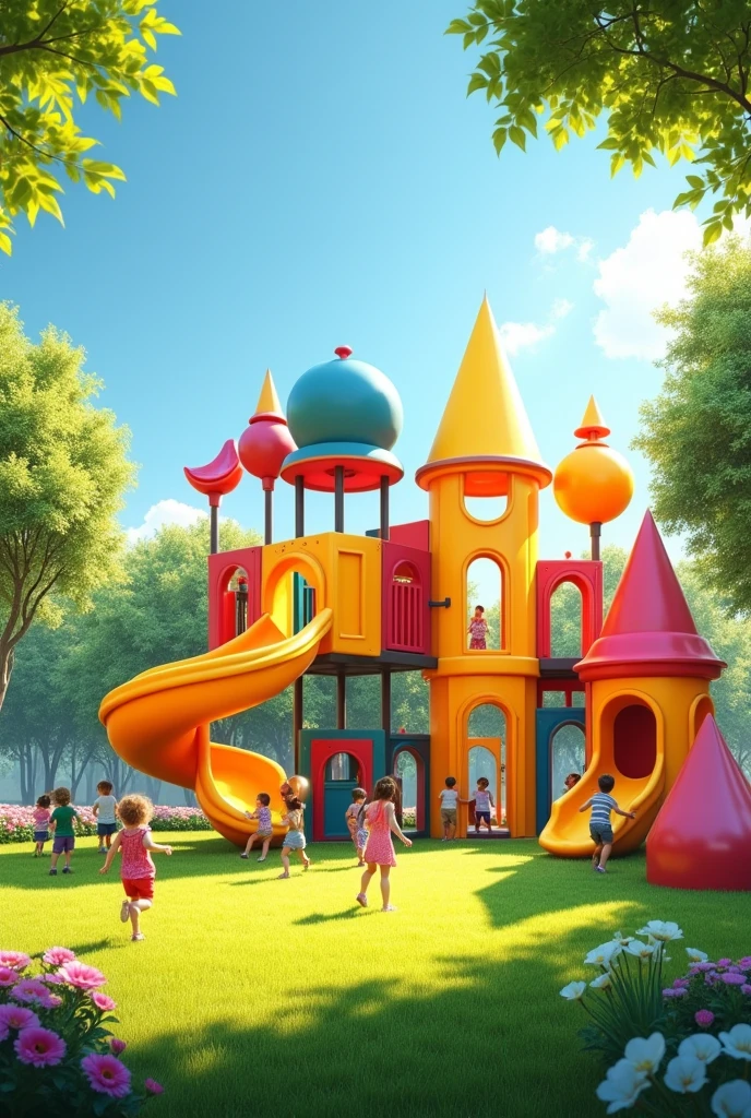 kids playground with different shapes. emphasize the shapea