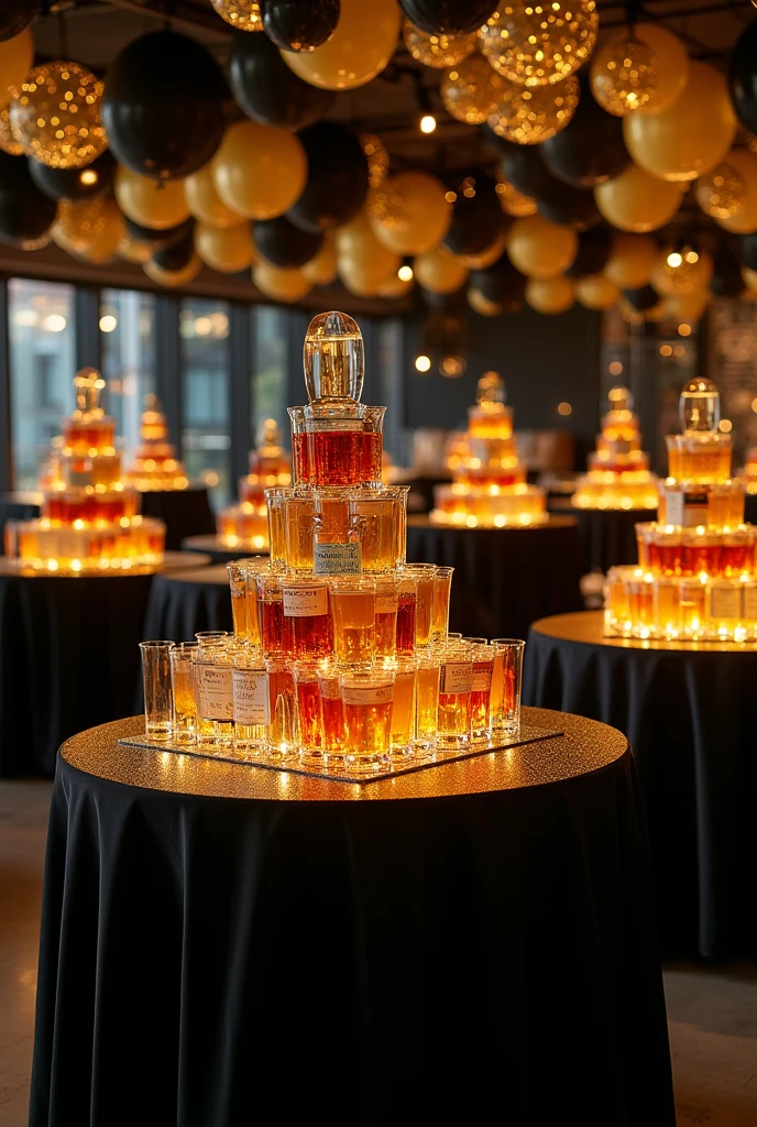 A nice decoration with the theme black and gold for party zone (drinks and tower alcohol) a simple