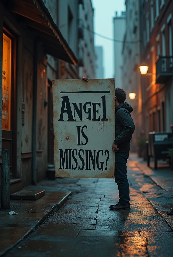 Angel is missing text news poster , from heaven , without image of any person, need just text , on street