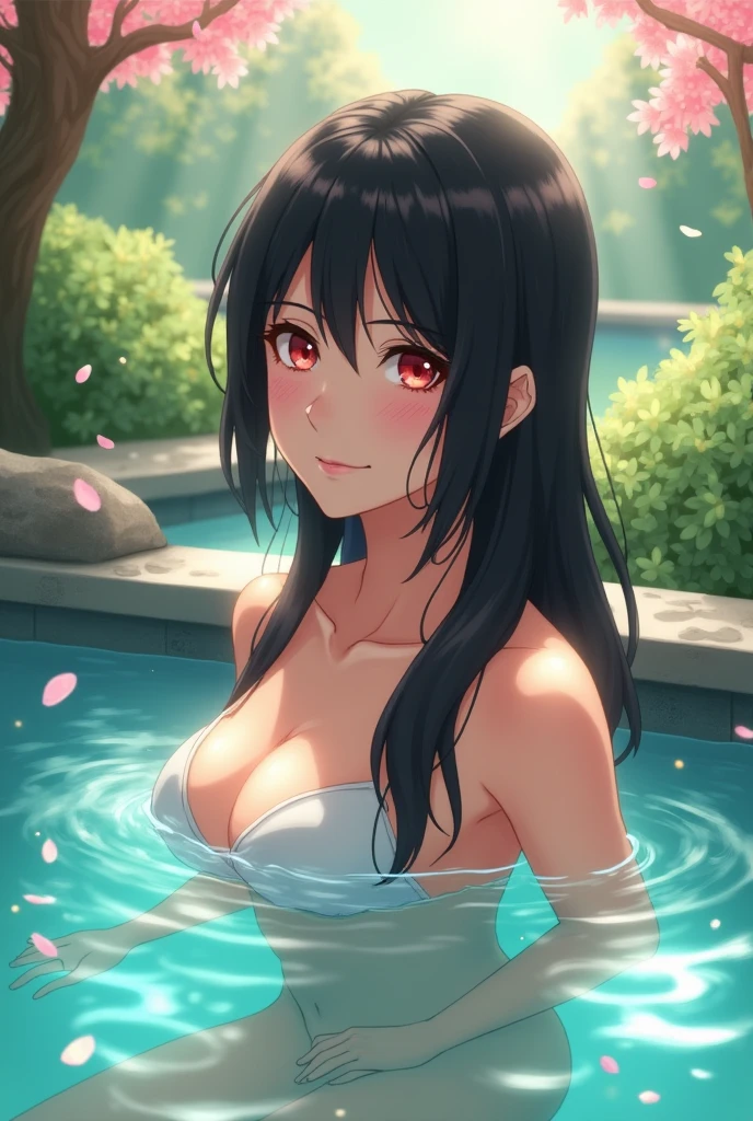 Girl soaking in a hot spring、a beauty girl、a smile、top-quality、超A high resolution、huge tit、multicolored hair、Beautiful Beautiful Girl、Girl with perfect facial features、​masterpiece、