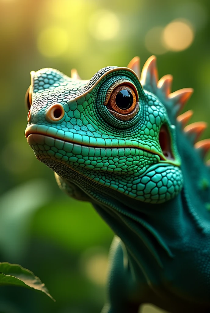 Image of a lizard's head tilit shift on its eyes, 