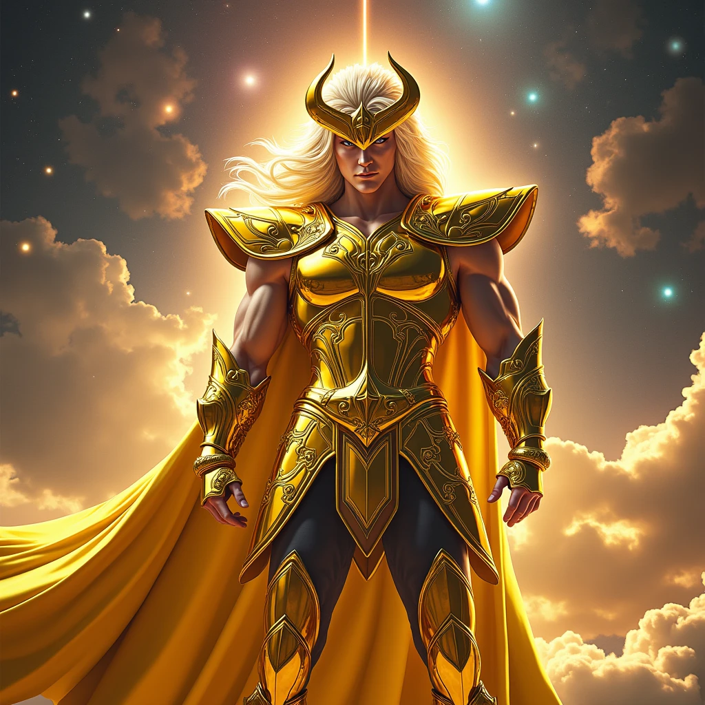 Saint Seiya,gold armor,movie light,realist,highly detailed,bright, Universe, nebula, detailed, Híper realist, clean background trends, bright background, high in details,8k --niji 5 --expressive style --s 400