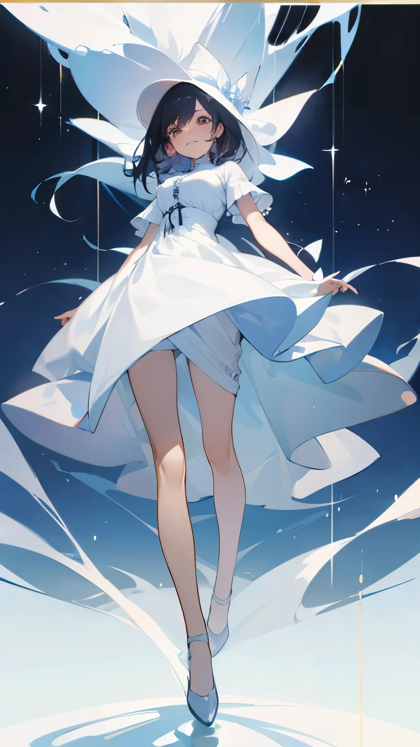 Woman in white dress、whole body