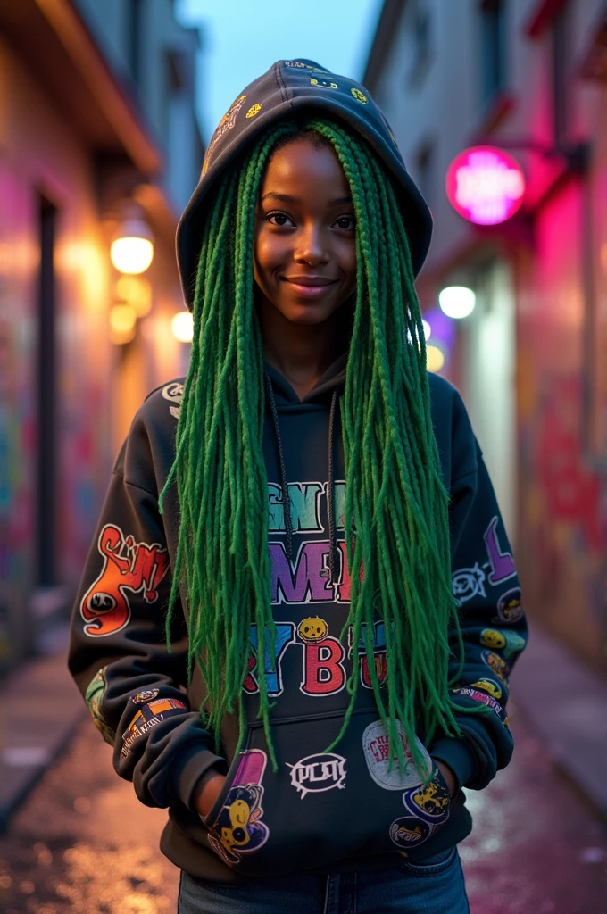 Green long braids hoodie