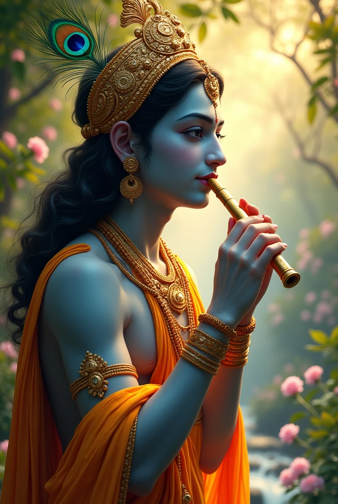 Make mature face of Krishna with flute and a feather butter