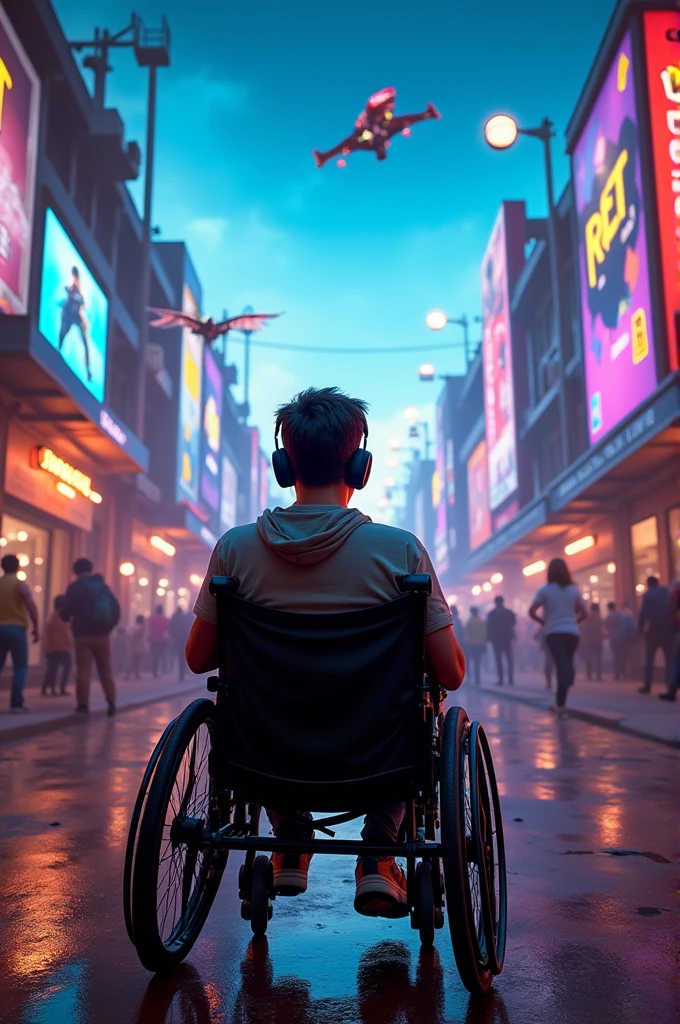 Wheelchair user playing free fire walking