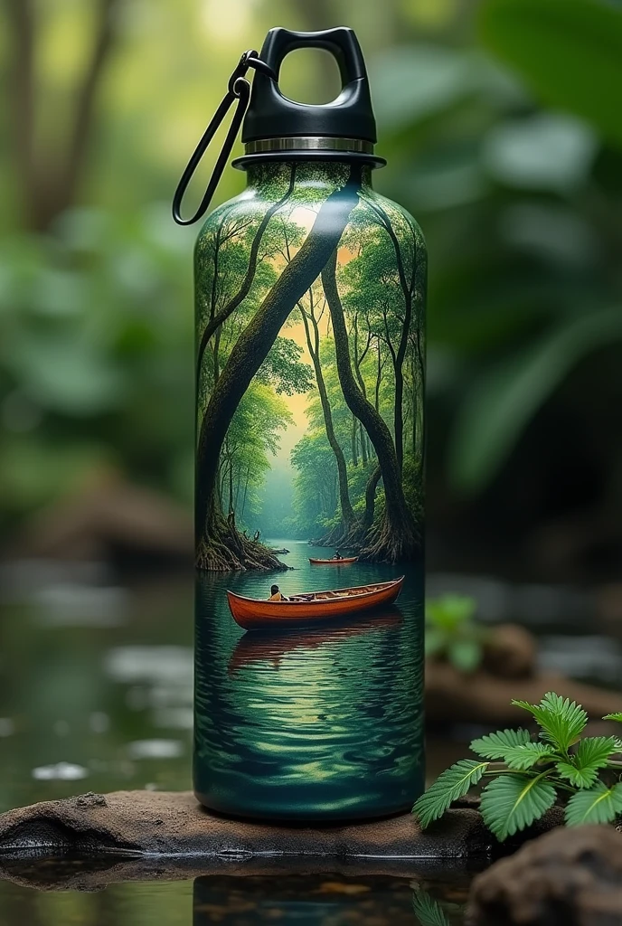 Crie lembrancinhas como garrafas d'gua e algum objeto,essa lembrança tem que haver com turismo na Amazônia,ARIRAMBAs
Esaa garrafas tem que ter canoas,rios e árvores
Esse rio poseria ser mais escuro, essa canoa poderia ser uma mais típica da região do Amazonas