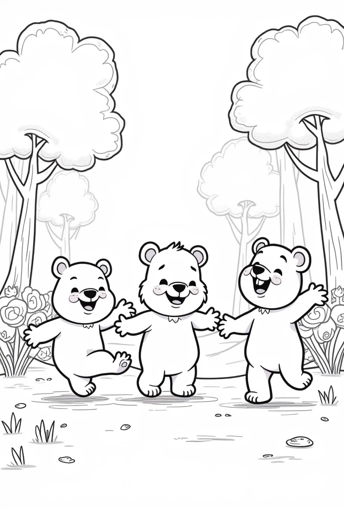 Coloring page for children with dancing bears black and white