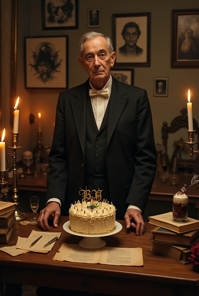 The writer H. Young P Lovecraft at his birthday party