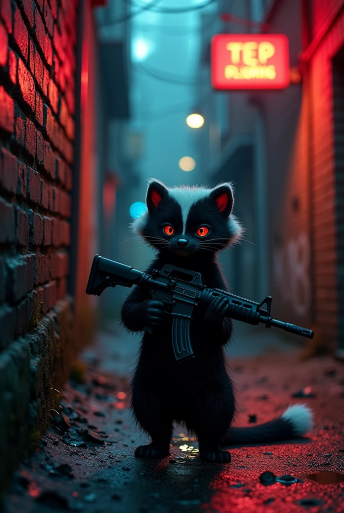 Evil skunk with blood in his eyes securing an ak47